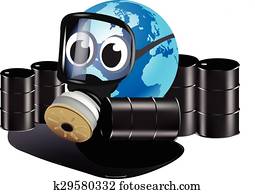 Earth with gas mask cartoon