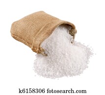 Sea salt coming out of a burlap sack 