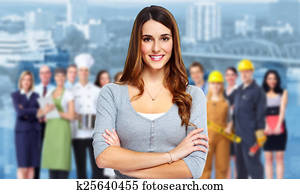 Woman and group of business people.