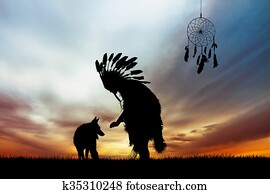Native American Indian at sunset Native American Indian at sunset