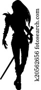 ritter, frau, silhouette ritter, frau, silhouette
