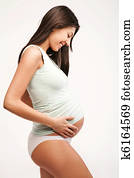 שמח, בהריון, נקבה, עם, ידיים ב, בטן