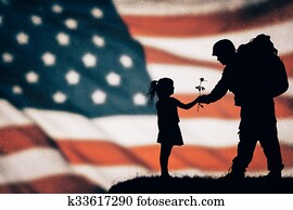 americano, soldado, silueta