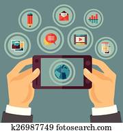 Blog, begriff, abbildung, in, flache, design, stil Blog, begriff, abbildung, in, flache, design, stil