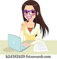 brünett, streber, sekretärin, arbeitende