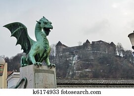 Dragon bridge and Ljubljana castle