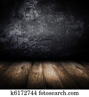 Old concrete wall and wooden floor. Design template.