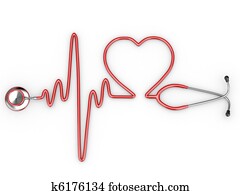Stethoscope and a silhouette of the heart and ECG