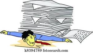 Tired man under paperwork