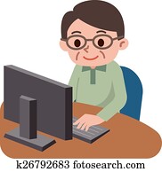 ältere männer, to, dass, pc, betrieb