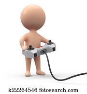 3d Little man plays a videogame