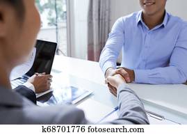 apretón de manos, de, solicitante, y, empleador