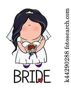 doodle character. cute bride. template for print doodle character. cute bride. template for print