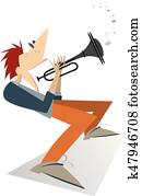 karikatur, trompetenspieler, abbildung, freigestellt karikatur, trompetenspieler, abbildung, freigestellt