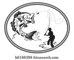 pesca, baixo, emblema