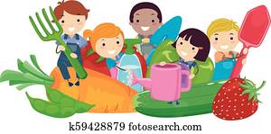 Stickman Kids Vegetables Garden Tools Illustration Stickman Kids Vegetables Garden Tools Illustration