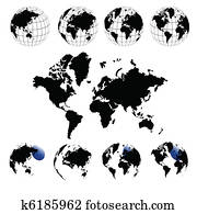 World map and globes World map and globes