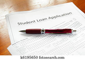 a blank student loan application, and pen