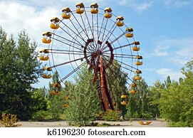 Abandoned ferris wheel in amusement park in Pripyat, Chernobyl area