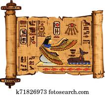Ancient Egypt papyrus scroll with wooden rods