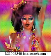 colorido, retro, afro, woman.
