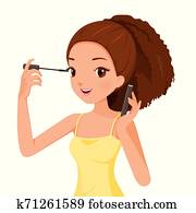 Girl Make Up Her Eyes With Mascara Girl Make Up Her Eyes With Mascara