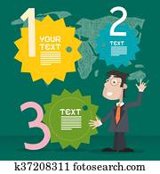 grootmoederstijd, infographics, mal, met, zakenmens, op, groene achtergrond