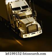 hastighed, gul, semi-truck, på, hovedkanalen