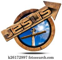 Jesus Wooden Sign with Arrow and Cross