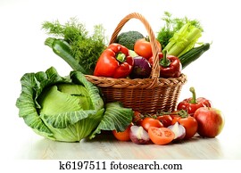 legumes, em, cesta feito vime