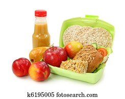Lunch box with sandwich and fruits Lunch box with sandwich and fruits