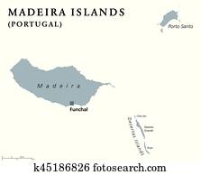 madeira, ilhas, político, mapa madeira, ilhas, político, mapa