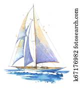 Sailing boat, hand painted watercolor illustration Sailing boat, hand painted watercolor illustration