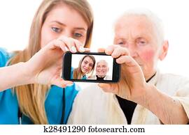 senior, pacient, a, young lekar, self portrait