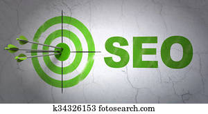 Web development concept: target and SEO on wall background Web development concept: target and SEO on wall background