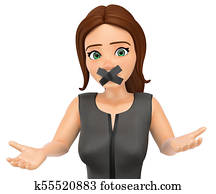 3d, mujer de negocios, con, boca cubierta, por, cruzado, cinta