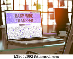 Bank Wire Transfer - Concept on Laptop Screen.