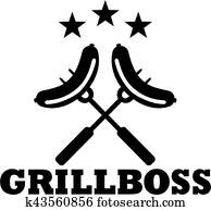 Bbq boss with sausages on fork - german Bbq boss with sausages on fork - german