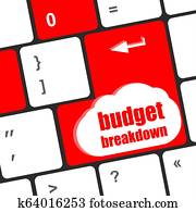 budget, zusammenbruch, wörter, auf, edv, pc, tastatur