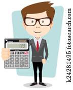 Businessman or Accountant with a Calculator, Vector Illustration Businessman or Accountant with a Calculator, Vector Illustration