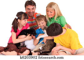 família, com, animais estimação