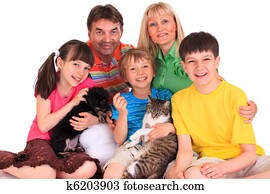 família, com, animais estimação
