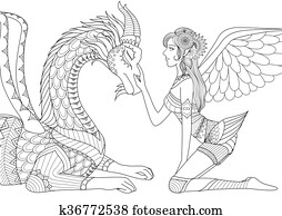 fee, mit, feuerdrachen fee, mit, feuerdrachen