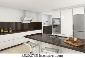 modernes, kueche, weiß, und, braun