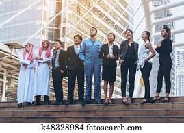 multikulturelles geschäft, leute, gesellschaft, stehen, in, reihe