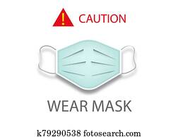 מסכה כירורגית, מושג, icon,, coronavirus, covid, 19, protection,, הזהר, לבש, mask,, וקטור, הפרד, בלבן, רקע