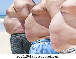 Close up of three obese fat men of the beach Close up of three obese fat men of the beach