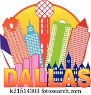 dallas, stadt skyline, farbe, kreis, abbildung