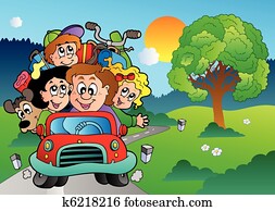 Family in car going on vacation Family in car going on vacation