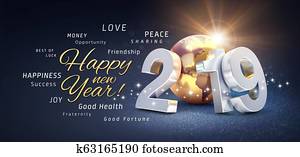 feliz ano novo, 2019, cartão cumprimento